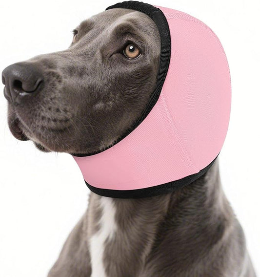 SUNFURA Dog Calming Hoodie - Anxiety Relief Quiet Ears for Dogs, Dog Ear Muffs Cover Noise Protection, No Shake Head Wraps Hematoma for Grooming, Force Drying, Bath, Light Pink L