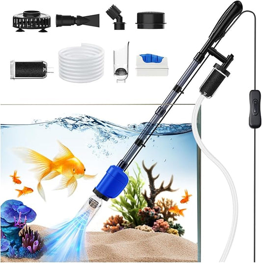 Aquarium Vacuum Gravel Cleaner，6 in 1 Multi Function Electric Fish Tank Vacuum Gravel Cleaner with Strong Suction for Water Change Wash Sand Water Circulation(110V/32W)