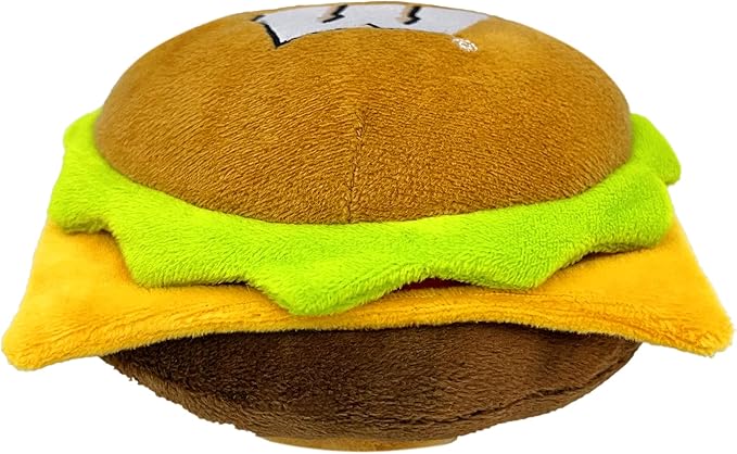 NCAA Wisconsin Badgers Cheeseburger Plush Dog & CAT Squeak Toy- Cutest Stadium Hamburger Snack Plush Toy for Dogs & Cats with Inner Squeaker & Beautiful Football/Basketball Team Name/Logo