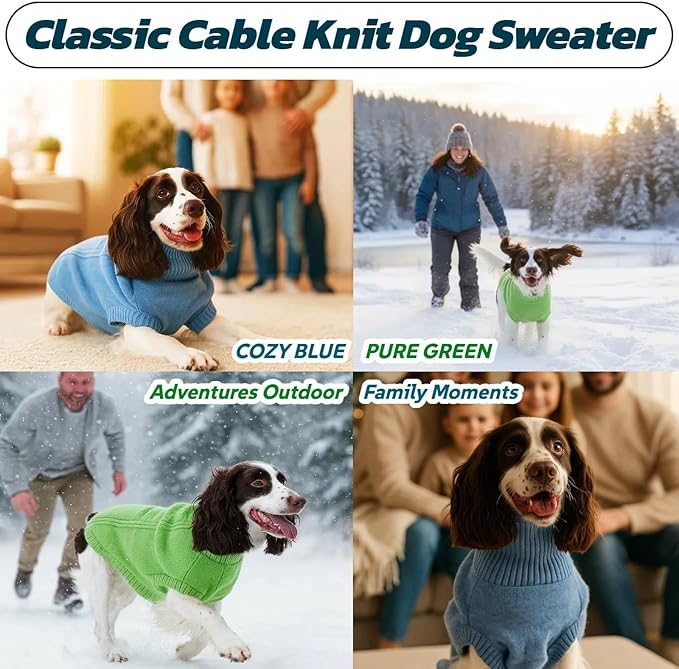Tiny Thermal Small Dog Sweaters, Classic Cable Knit Fall Sweater for Small Dogs Female, Sweater for Puppy Male, Warm Turtleneck Winter Clothes for Chihuahua, Cute Coat for Teacup Boy Girl(Blue, XS)