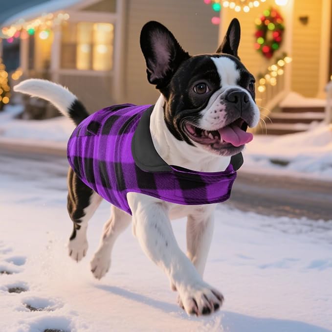 ASENKU Dog Jacket Plaid Reversible Reversible Dog Vest Waterproof Cold Winter Clothes Pet Apparel for Small Medium Large Dogs (S, Purple)
