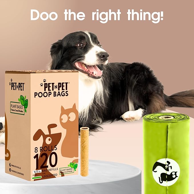 Pet N Pet Poop Bags For Dogs, 120 Counts Plant Based Dog Poop Bags Rolls, Thick Doggie Poo Bag, 100% Leak-proof, Easy to Use Pet Waste Bag