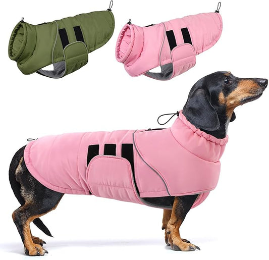 ASENKU Extra Warm Dog Coat - Winter Fleece Jacket with Reflective Stripe, Zippered Leash Hole for Medium Dogs (Pink, M)
