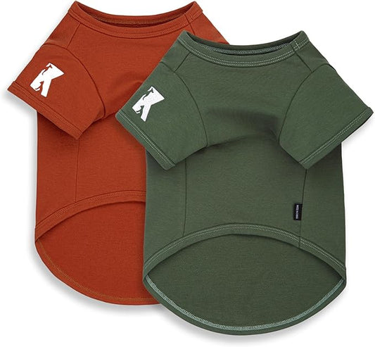 Koneseve Dog Shirt Soft Cotton Stretchy Clothes for Medium Large Dogs 2-Pack Rust & Mist Green 5XL