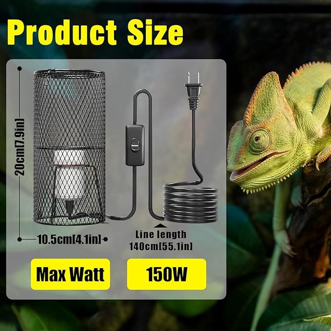 2Pack Reptile Heat Lamp Guard with 150W E26 Ceramic Lamp Holder,Anti Scald Mesh Cage Reptile Light Fixture with ON/Off Button for Reptile Lizard Snake Chick-Heat Bulb Not Included