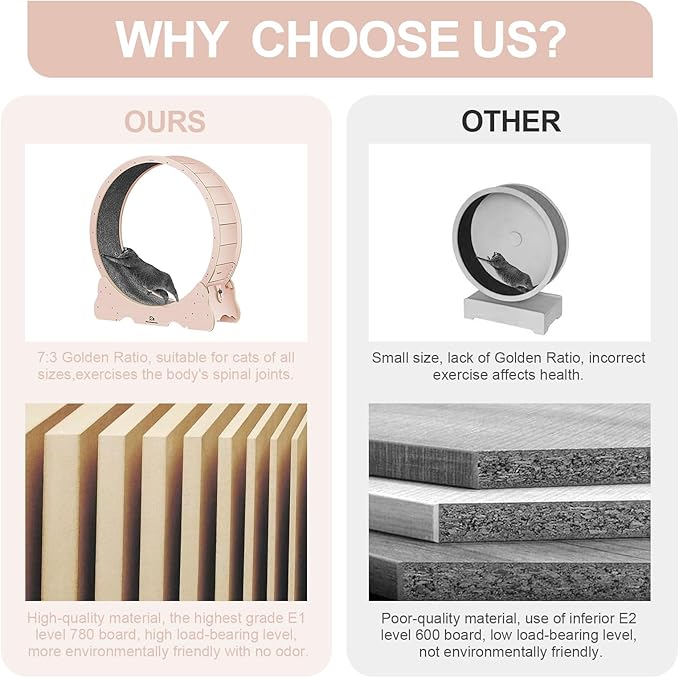 Cat Wheel, 48" XL Large Cats Exercise Running Wheel, Cat Treadmill for Indoor Cats, Pink