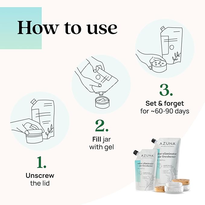 Azuna All-Natural Odor Remover Gel Refill Pouch | Air Purifier with Tea Tree Oil | Plant-Based & Long Lasting | For Pet Odors, Smoke & Strong Odors | Amalfi Breeze, 12 oz.