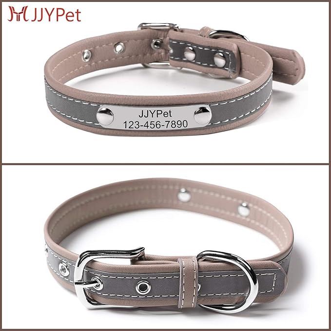 Personalized Reflective Cat Collars with Name Tag and Plated,Engraved Custom Cat Collar with Name and Phone,Kitten Collar with Safety Buckle Adjustable for Cats and Kitten(Brown)