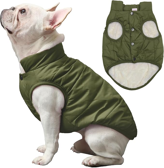 2 Layers Fleece Lined Warm Dog Jacket for Winter Cold Weather,Soft Windproof Large Dog Coat,Green XXXL