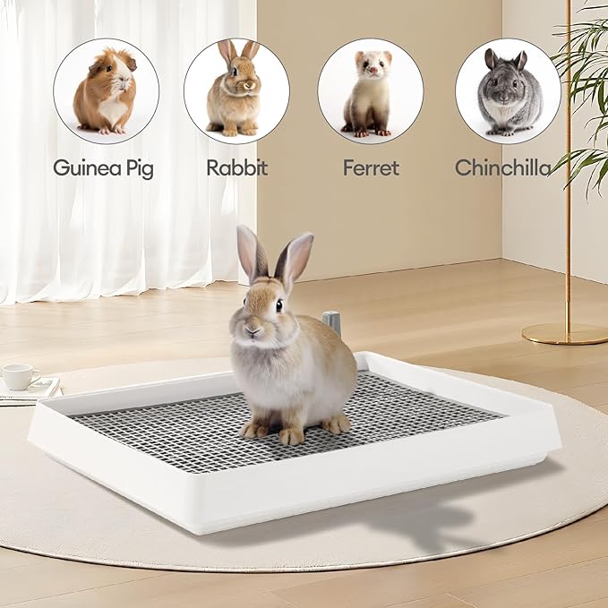 BUCATSTATE Extra Large Rabbit Litter Box, Guinea Pig Litter Pan with Grate Plastic, Small Animals Litter Box for Rabbit, Guinea Pigs, Ferret, Bunny, Dog 22x18x3 Inches
