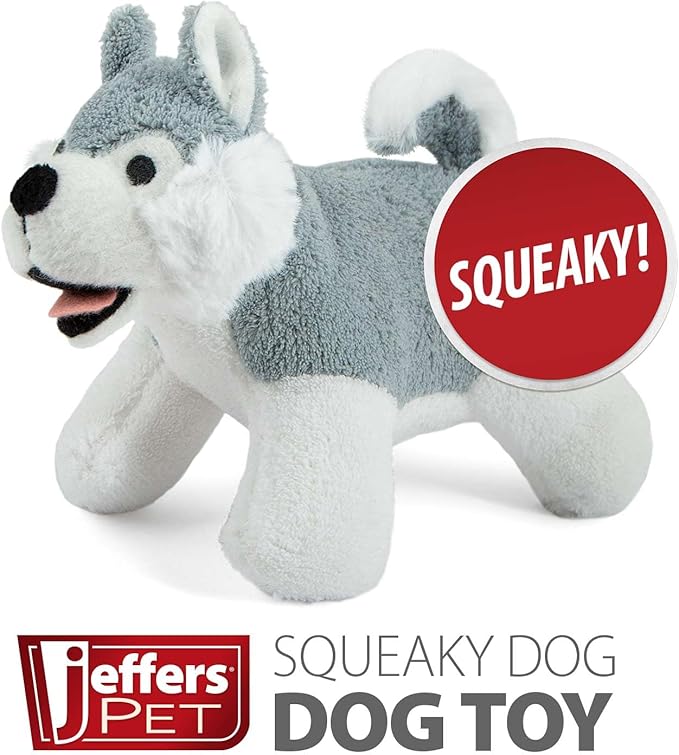 Jeffers Pet Plush Dog Toy with Squeaker, Gray Husky 8" - Soft Crinkle Fabric, Safe & Durable, Healthy Fun for Small & Medium Dogs, Interactive Play, Fetch, Tug - Best Gift for Active Games