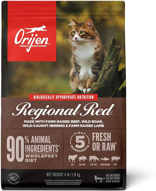ORIJEN Grain Free High Protein Premium Dry Cat Food Regional Red Recipe 4lb Bag