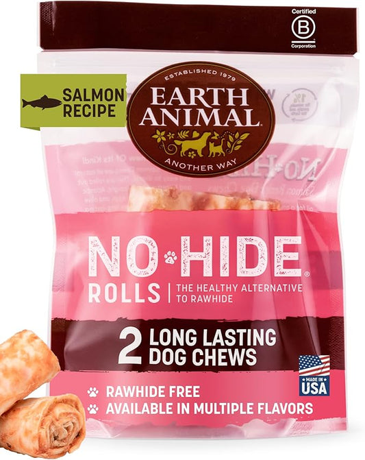 Earth Animal No Hide Small Long Lasting Dog Chew Rolls, Salmon - 2 Count