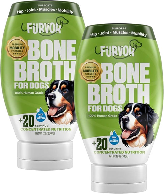 Beef Mobility Support Bone Broth Concentrate for Dogs - Collagen Protein Supplement - Boosted w/Amino Acids, Glucosamine, and Chondroitin - Dog Food Topper - Human Grade (2pk, 40 Servings)