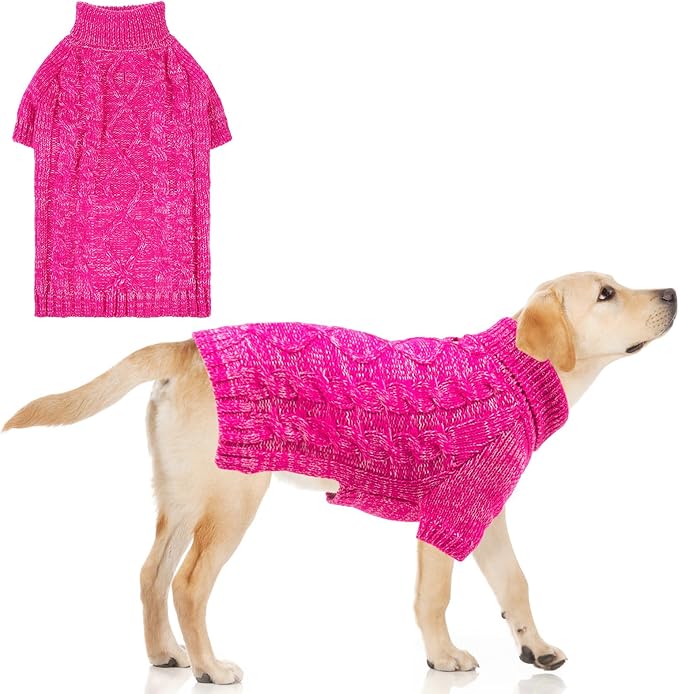 KOOLTAIL Thermal Knitted Dog Sweater for Small Medium Large Dogs, Turtleneck Cable Knit Doggy Winter Coat Warm Clothes Sweatshirt Outfits for Cold Weather,Pullover Pet Jumper for Puppy Cats Rose XL