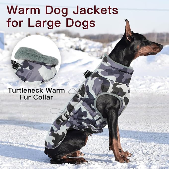 DawnPetco XS Winter Jacket, Dog Snowsuit Zip-Up Vest, Reflective Water-Resistant, Grey-Camouflage, for Chihuahua, Teacup & Puppy