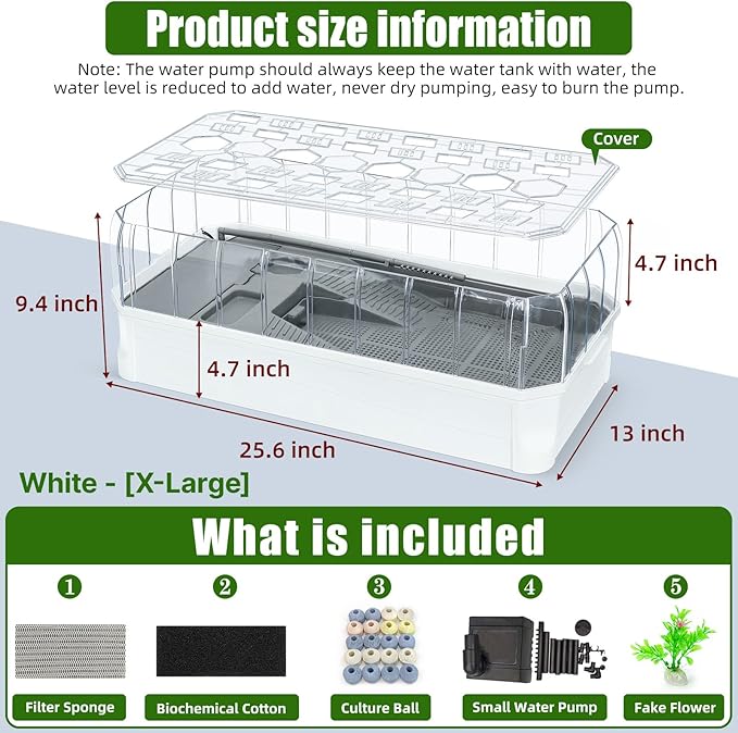 25.6×13×9.4'' Big Turtle Aquarium Turtle Tank with Filter-Rain Shower SPA Experience, Water Changes, and Ample Space for Activities-Suitable for Tortoises, Turtles, Hermit Crabs