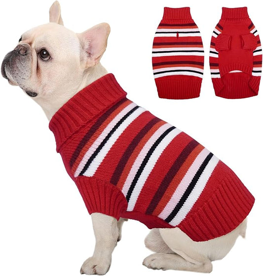 Kuoser Striped Dog Sweater | Medium Dog Warm Stripe Sweater, Turtleneck, Outdoor Play, Dog Loves, Owner Secures, Red L