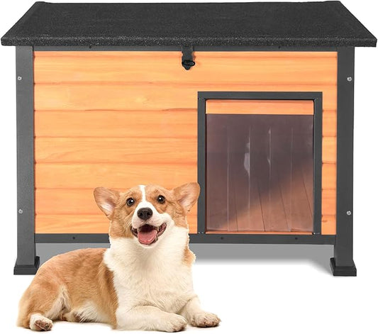 Dog House Outdoor with Prevent Chewing Iron Frame, Cat Houses Removable Floor and Open Roof for Dogs,Cats,Rabbits Animals