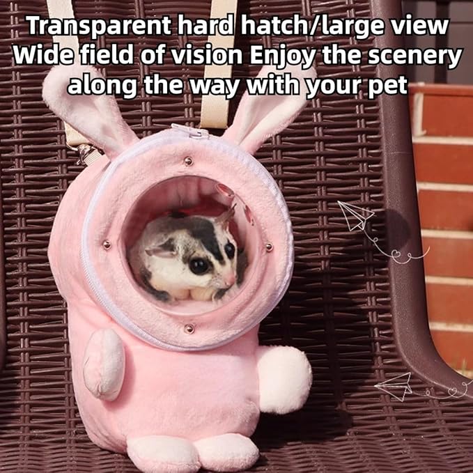 Sugar Glider Bonding Pouch Bonding Pouch Carry for Rat Syrian Hamster Hedgehog Small Pocket Pets, Gerbil Travel Bag Cute Bunny-Shaped Outing Bag with Large Transparent Window (Pink,Small)