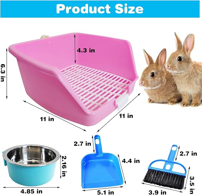 PINVNBY Rabbit Litter Box for Cage Bunny Corner Bedding Box Small Animal Litter Pan Hanging Pet Bowls Cage Potty Trainer Pet Toilet for Rabbit Bunny Guinea Pigs