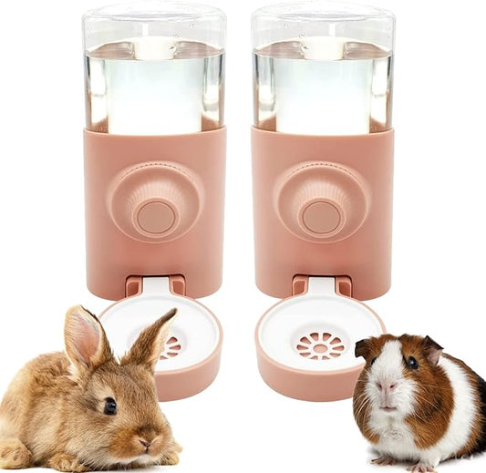 Fhiny Rabbit Water Bottle No Drip, 2 PCS Hanging Guinea Pig Water Dispenser 600ml Small Animal Gravity Automatic Water Feeder for Bunny Guinea Pigs Chinchillas Hedgehogs Ferrets Squirrels (Pink)