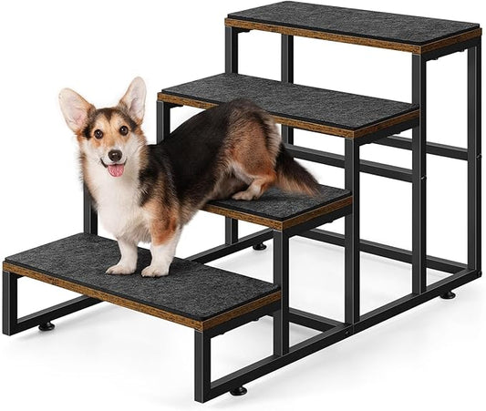 Dog Stairs for Small Dogs, 4 Steps Pet Stairs for High Bed and Couch Sofa, Non-Slip Dog Stairs for Small Dogs, Older or Injured Pet, Industrial Brown