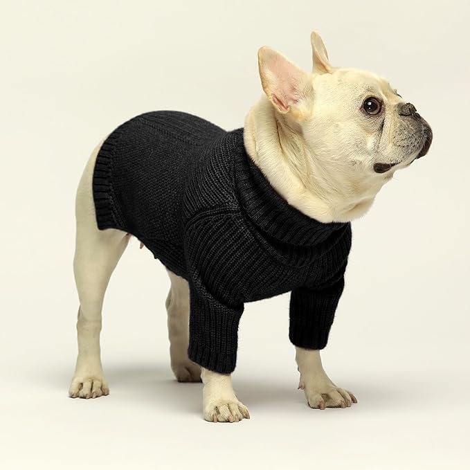 Fitwarm Dog Turtleneck Sweater, Thermal Knitted Pet Coat, Dog Winter Clothes for Small Dogs, Cat Apparel, Black, XS