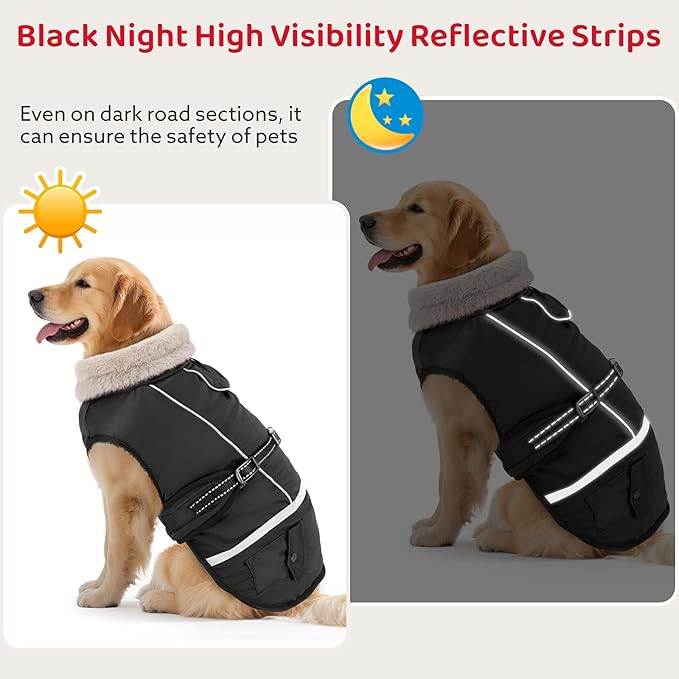 Dog Coat, Dog Winter Coat Jacket Waterproof for Medium Dogs, Pet Vest Warm Fleece Cozy for Cold Weather, with Harness Built in Reflective, Dogs Snowsuit Windproof, Adjustable Buckle