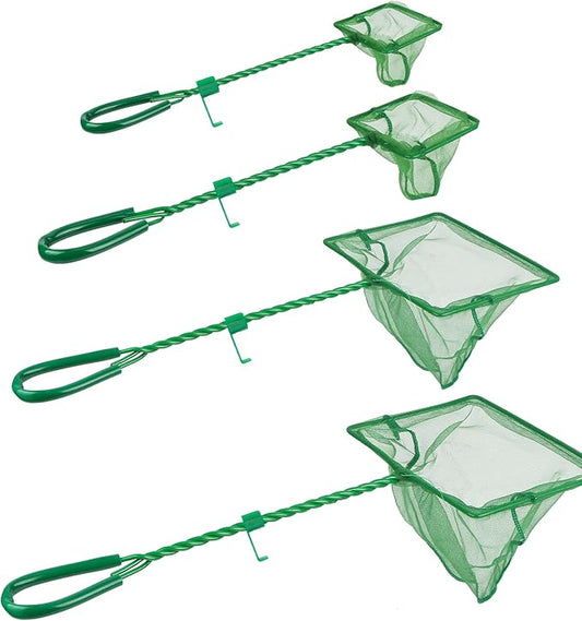 4 Pack Aquarium Fish Net Fine Quick Catch Mesh Nylon Fishing Catch Nets with Plastic Handle for Fish Tank Mesh Nets Scoop - Green
