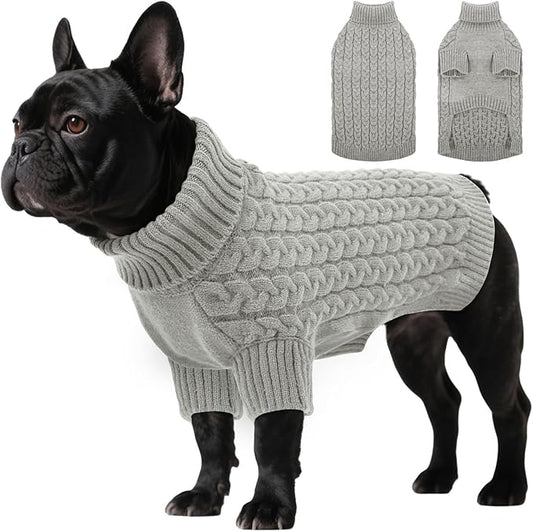 SAWMONG Dog Sweater, Dog Sweaters for Small Dogs Girls Boys, Pullover Turtleneck Knitted Doggy Sweatshirt, Cold Weather Pet Clothes（Grey, X-Small