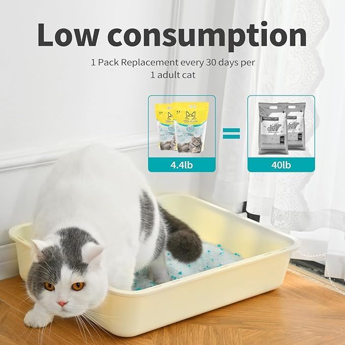 Cat Litter Crystals No Clumping Odor Control Kitty Litter Non-Clumping No scooping Low Dust, Low Tracking, Dehydrates Waste Cologne - 17.2 lbs (4 x 4.3 lb Packs)
