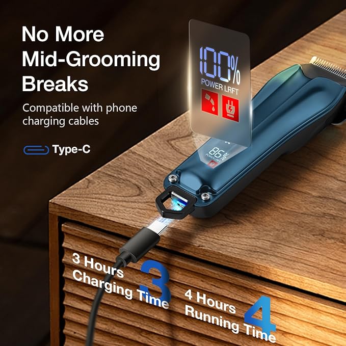 Dog Clippers for Grooming for Thick Coats, Detachable Blade Cordless Rechargeable Professional Pet Grooming Hair Trimmer Shaver Kit with 8 Guide Combs for Dogs Cats Animals