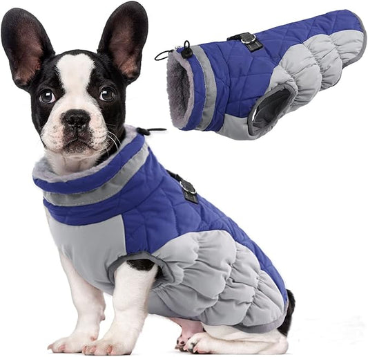 Lelepet Dog Coat Warm Dog Winter Coat Waterproof Dogs Jacket with Harness Built in Reflective Pet Fleece Vest Zip-Up Cold Weather Coats for Medium Dogs Turtleneck & Windproof Coats Dachshund Blue M