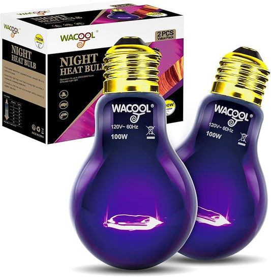 WACOOL 2Pack Reptile Night Heat Lamp, 100W Night Heat Lamp for Reptiles & Amphibians,Simulate Nature Moonlight Purple Night Light for Bearded Dragon Lizard Snake Crab