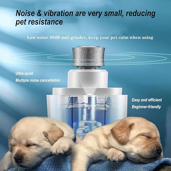 2-in-1 Dog Nail Grinder & Clipper - Ultra-Quiet USB Rechargeable Pet Nail Trimmer with LED Light, Multiple Sanding Ports, and Splash Guard for Small, Medium, & Large Dogs and Cats (White)