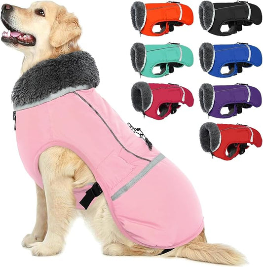 QBLEEV Warm Dog Coat: Reflective Winter Jacket, Thick Fleece Dogsnowsuit, Turtleneck Dog Clothes for Cold Weather & Size XL
