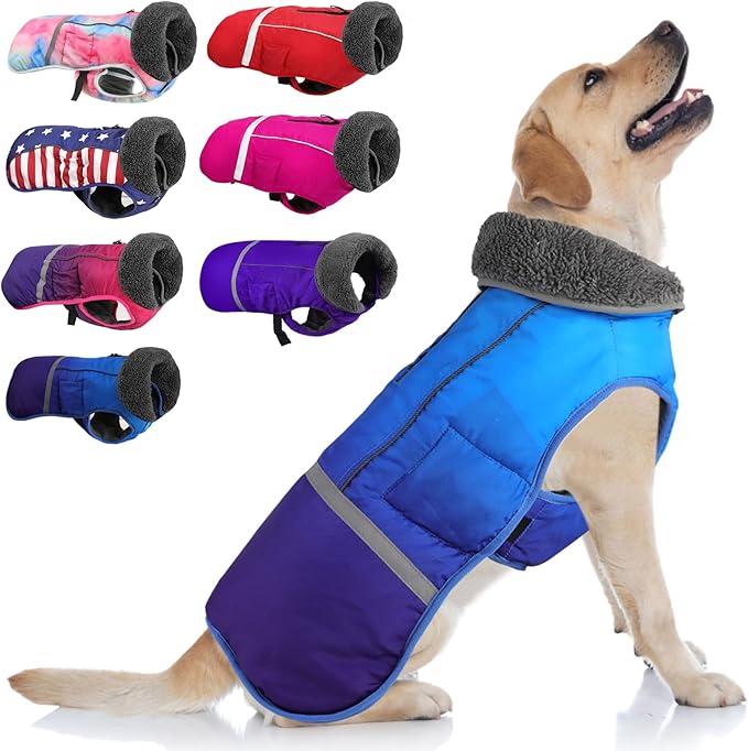 Doglay Dog Coat, Waterproof Dog Jacket Pet Winter Coat for Cold Weather with Thicken Furry Collar, Reflective Puppy Winter Jacket Warm Fleece Lining for Small Medium Large Pets
