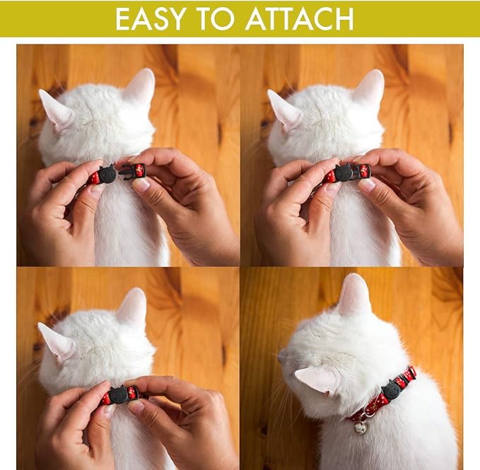 Cat Collar Stars and Moon, 4-Pack, Reflective with Bell, Solid & Safe Collars for Cats, Nylon, Kitty Collars, Pet Collar, Breakaway Cat Collar