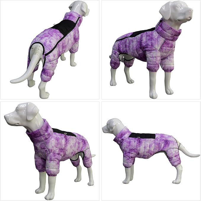 lovelonglong Dog Coat Dog Warm Jacket, 4 Legs Covered Waterproof Windproof Reflective Warm Dog Vest, Zippered Adjustable Outdoor Dog Snow Jacket for Small Medium Large Dogs micai-Purple S