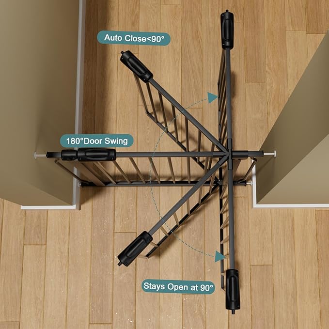 Extra Wide Baby Gate Extra Tall Tension Indoor Safety Gates Black Metal Large Pressure Mount Pet Gate Walk Through Safety Dog Gate for The House Doorways Stairs (57.48"-62.2"/146-158CM, Black)