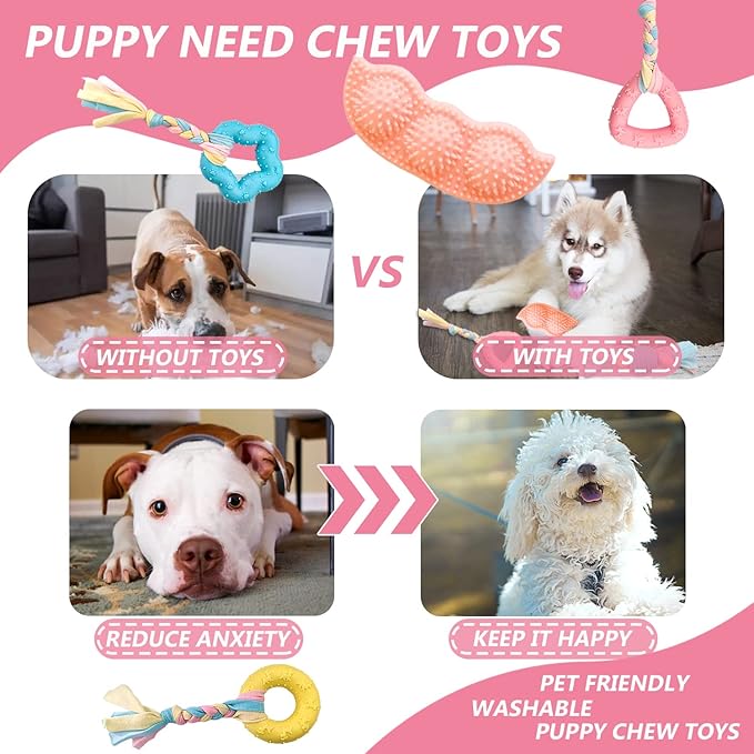 7 PCS Puppy Toys,Puppy Chew Toys for Teething Small Dogs Toys for Puppies 0-6 Months,Pink Cute Rubber Dog Rope Toys for Puppies Anxiety Relief Cleaning Teeth and Protect Oral Health.