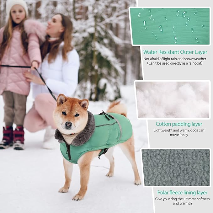 QBLEEV Warm Dog Coat Reflective Dog Jacket, Waterproof Dog Winter Coat Turtleneck Dog Clothes for Cold Weather, Thick Fleece Dog Snowsuit Christmas Dog Vest Pet Apparel for Small Medium Large Dogs M