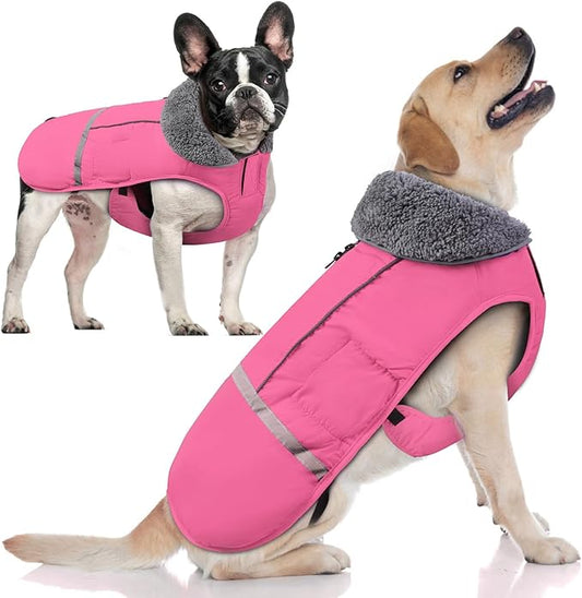 Doglay Dog Coat, Waterproof Dog Jacket Pet Winter Coat for Cold Weather with Thicken Furry Collar, Reflective Puppy Winter Jacket Warm Fleece Lining for Small Medium Large Pets