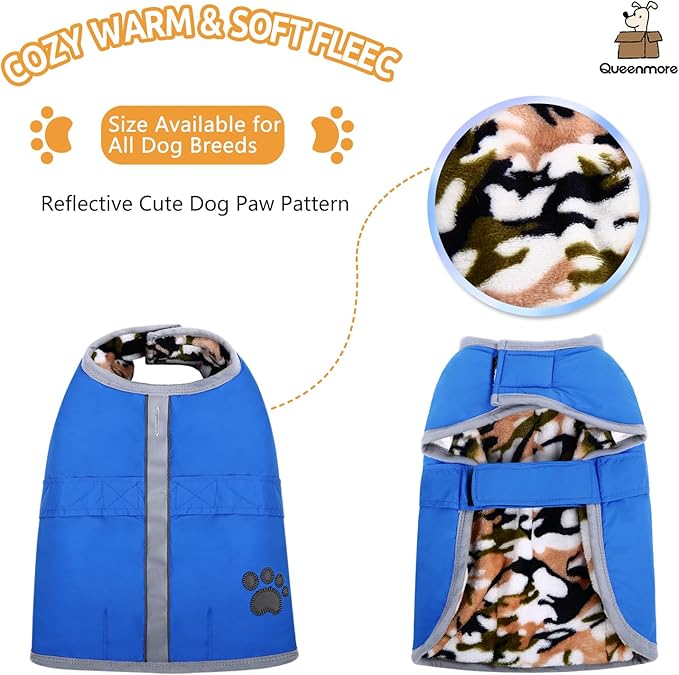 Queenmore Cold Weather Dog Coats Loft Reversible Winter Fleece Dog Vest Waterproof Pet Jacket Available in Extra Small, Small, Medium, Large Extra Large Sizes