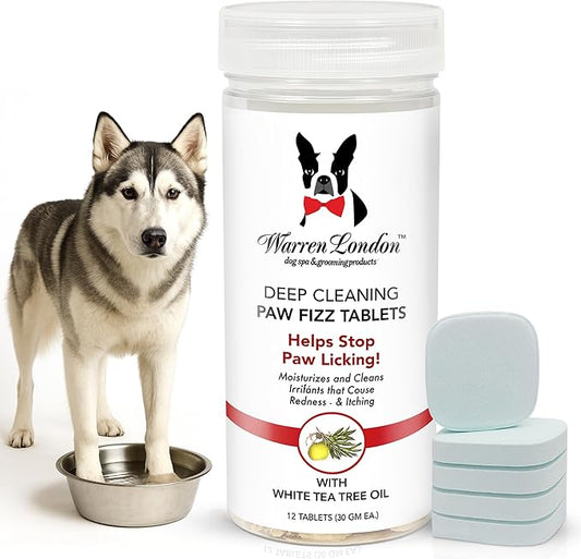 Warren London Deep Cleaning Paw Soak for Dogs – Soothes Itchy, Irritated Paws with Aloe Vera, Seaweed & Tea Tree Oil | Anti-Lick Paw Treatment | 5-Minute at-Home Spa for Dogs | 12 Fizzy Tablets
