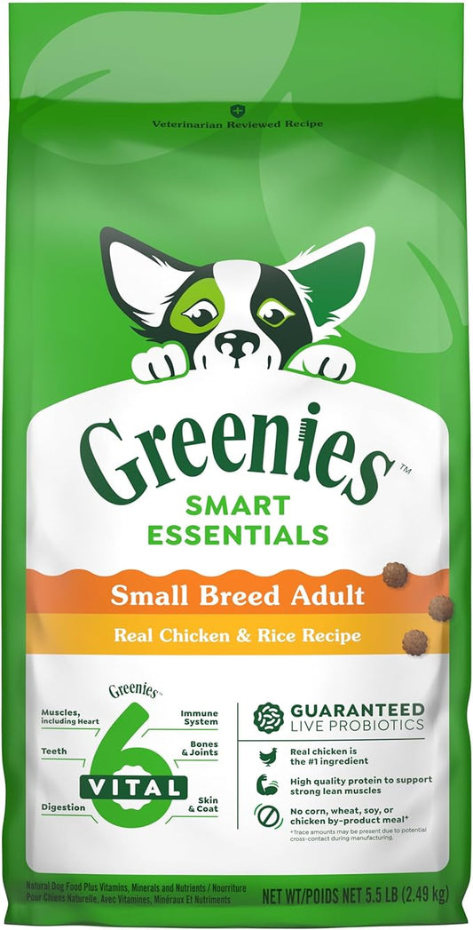 Greenies Smart Essentials Small Breed Adult High Protein Dry Dog Food Real Chicken & Rice Recipe, 5.5 lb. Bag