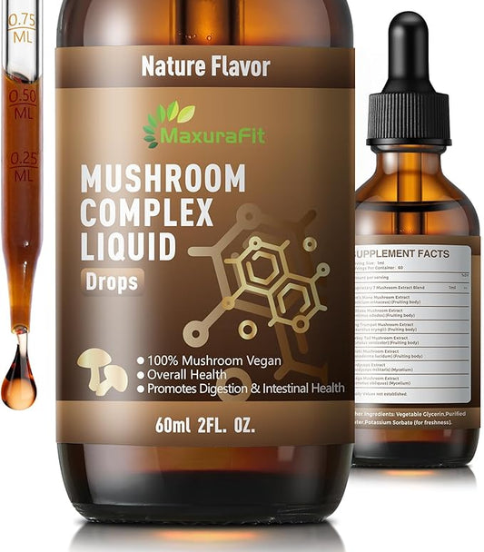 Vegan Immune Mushroom Tincture Supplement,7 in 1 Mushroom Extract Liquid Drops with Lion's Mane,Shiitake,King Trumpet,Turkey Tail,Reishi,Chaga & Cordyceps 2 fl oz (60 Servings)