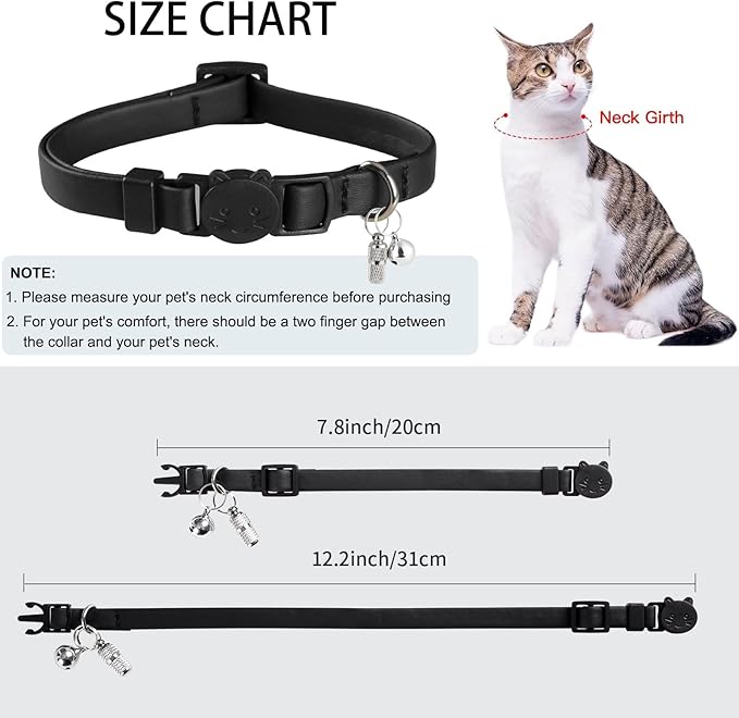 Upgrade Breakaway Cat Collar with Bells, Soft Leather Kitten Collars with Name Tag,Safety Adjustable Buckle,Lightweight,Ideal for Girl Boy Cats, Black+Brown