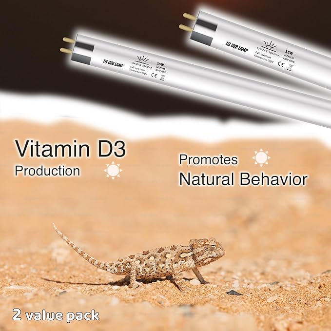 T8 UVB Reptile Lamp, 2-Pack 15W 10.0 UVB Light Bulbs, German Raw Material Fluorescent Lamp, Liner UVB Tube for Desert-Dwelling Reptiles, Bearded Dragon UVB Light 18 inches